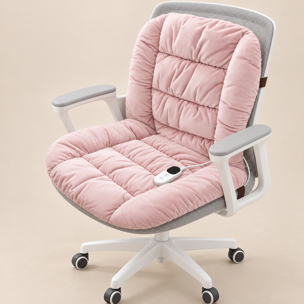 Pink heated chair cushion shown for reference
